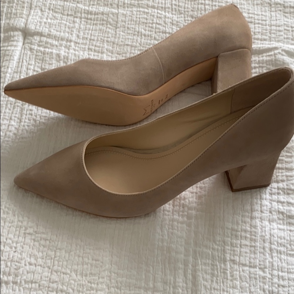 New, never worn grey suede high heels.